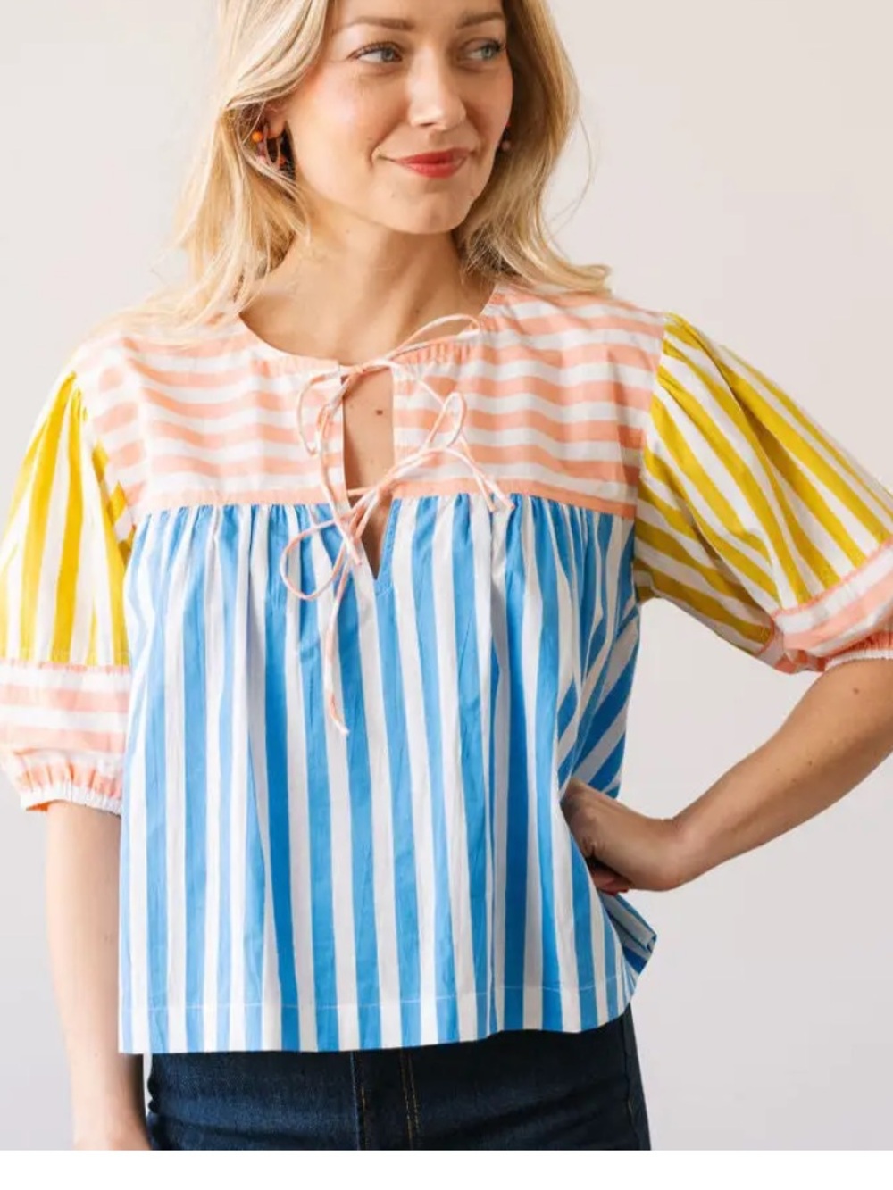 Sunshine Tienda Colorful Daydreamer
Mira Top Boho Blouse Shirt Stripe puff L